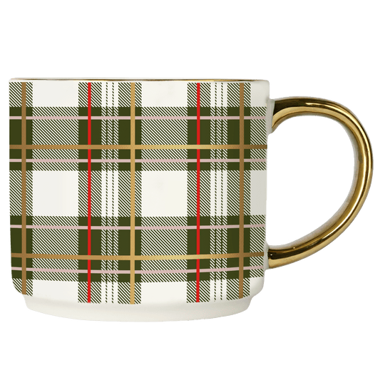 Green Plaid 14oz. Gold Handle Coffee Mug